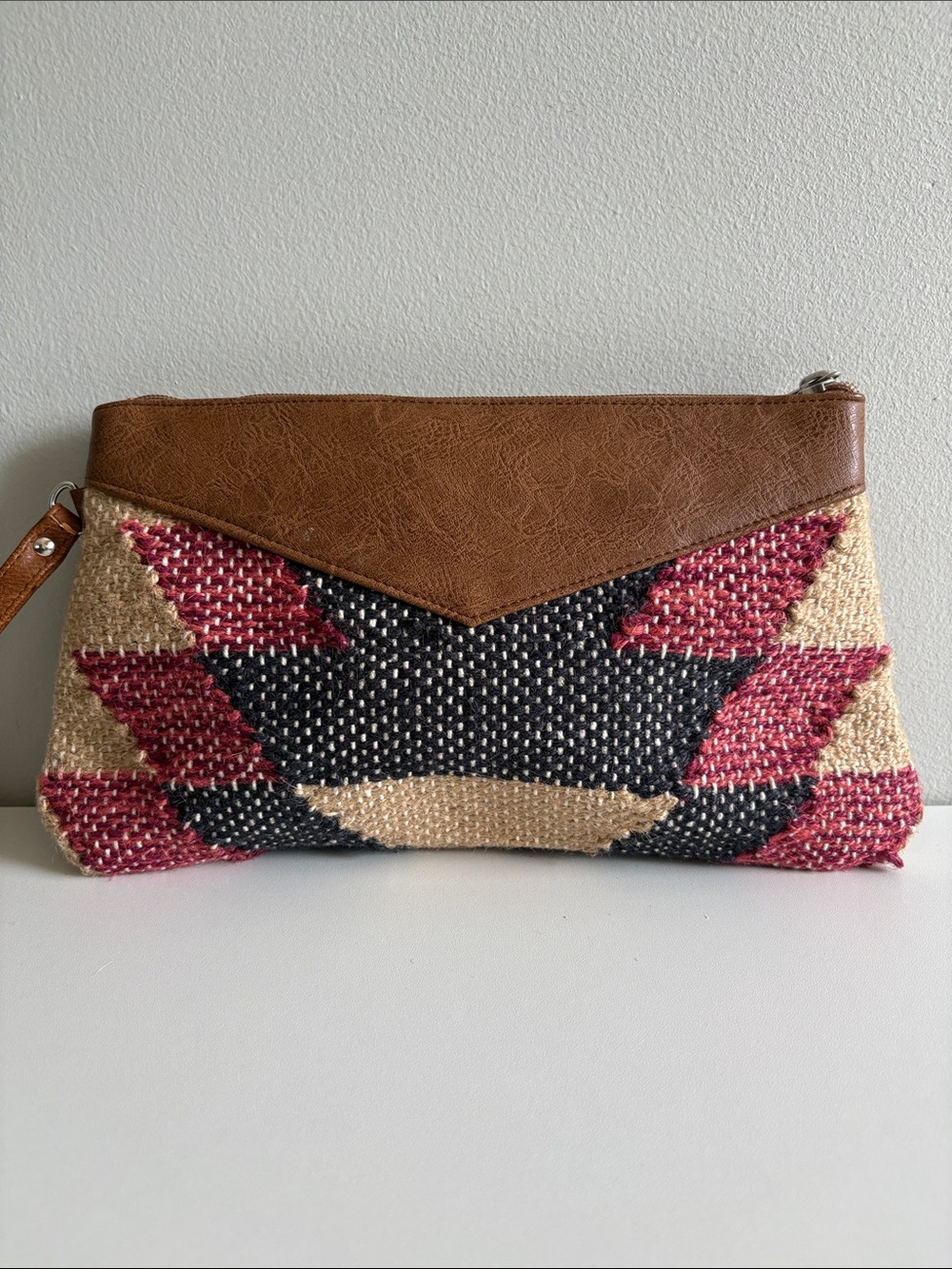 Boho‎ Jute Woven Wristlet Clutch Geometric Southwestern Zip Pouch